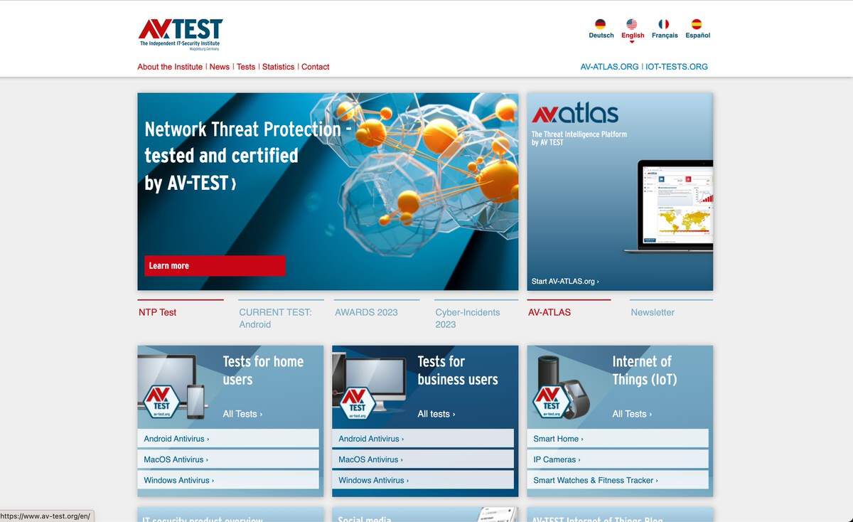 AV-TESTのホーム画面