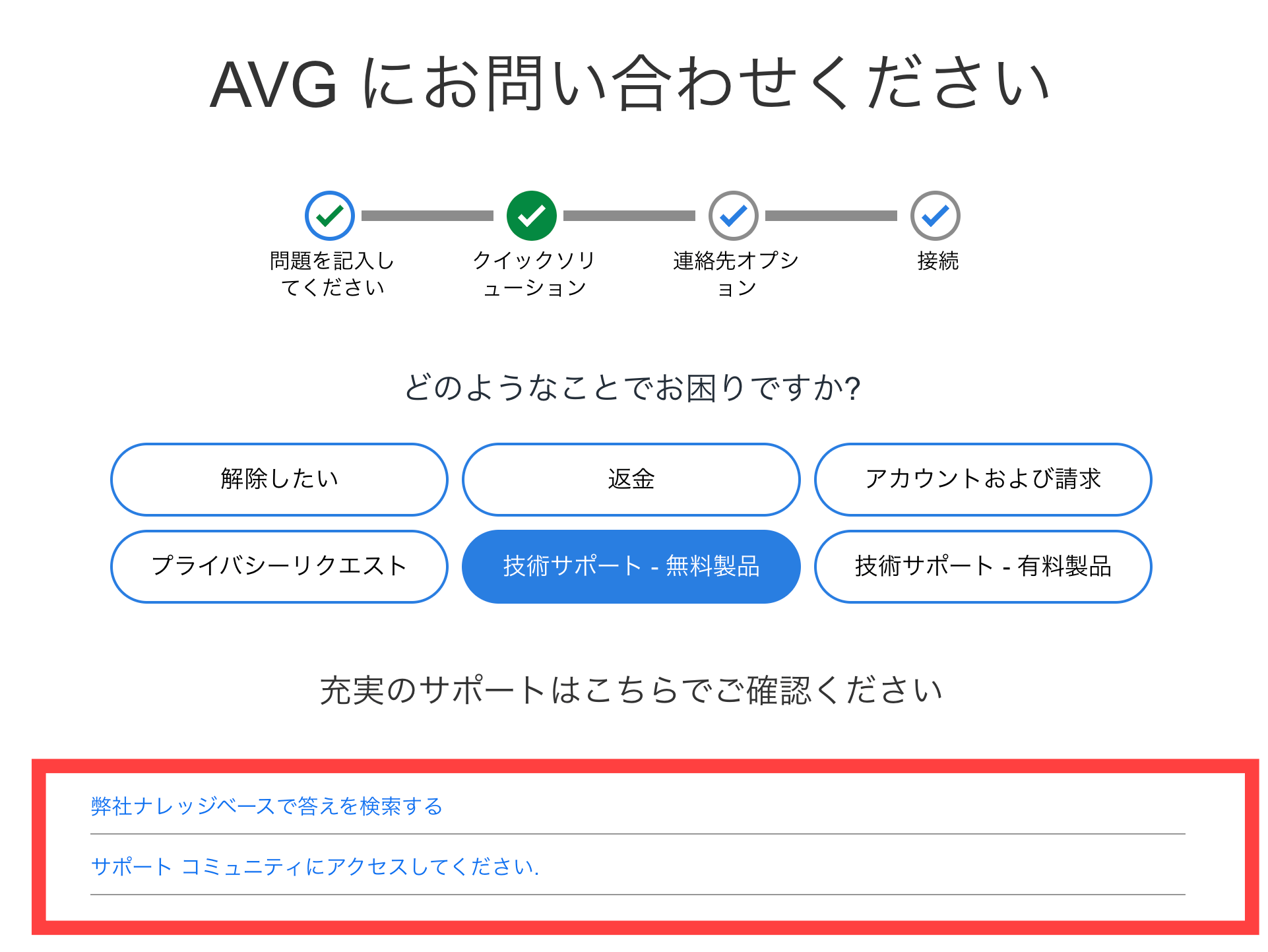 AVGの無料版サポート