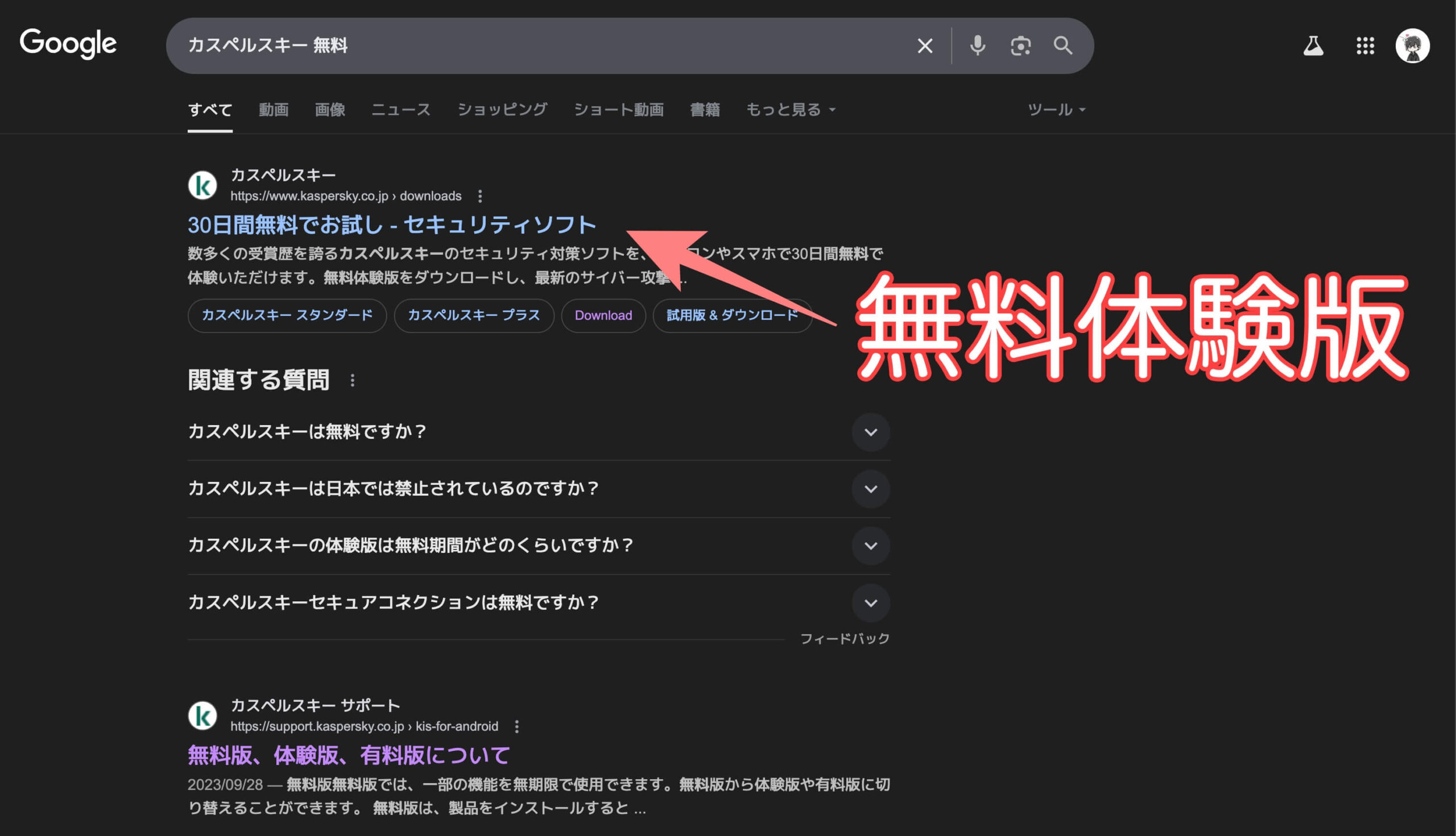 ググってもカスペルスキーの無料版は出てこなかった