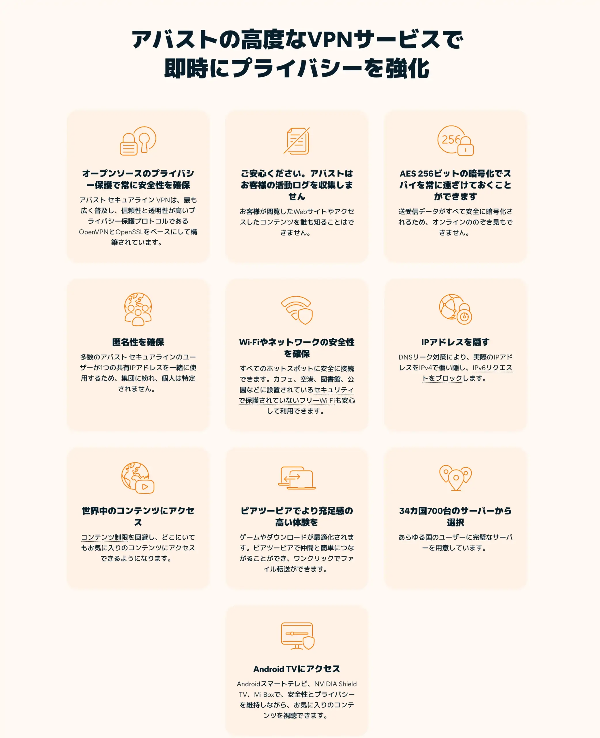 アバストVPNの機能一覧
