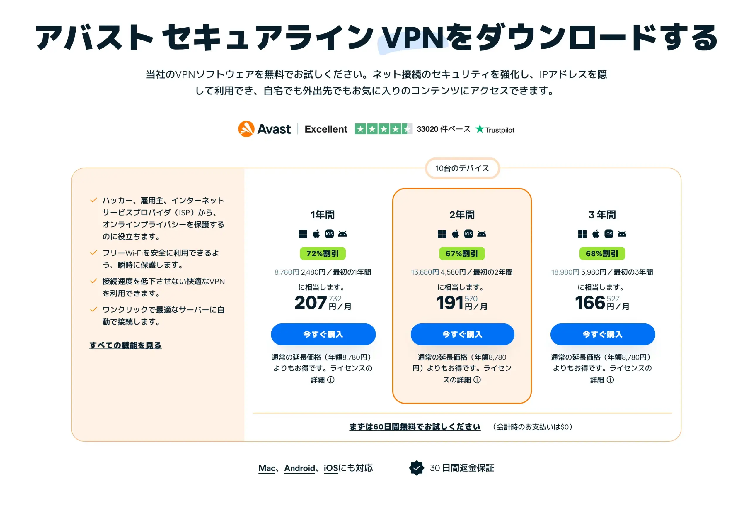 アバストセキュアラインVPN価格表