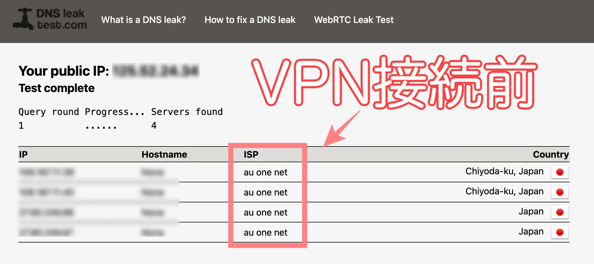 DNSリークテスト結果
